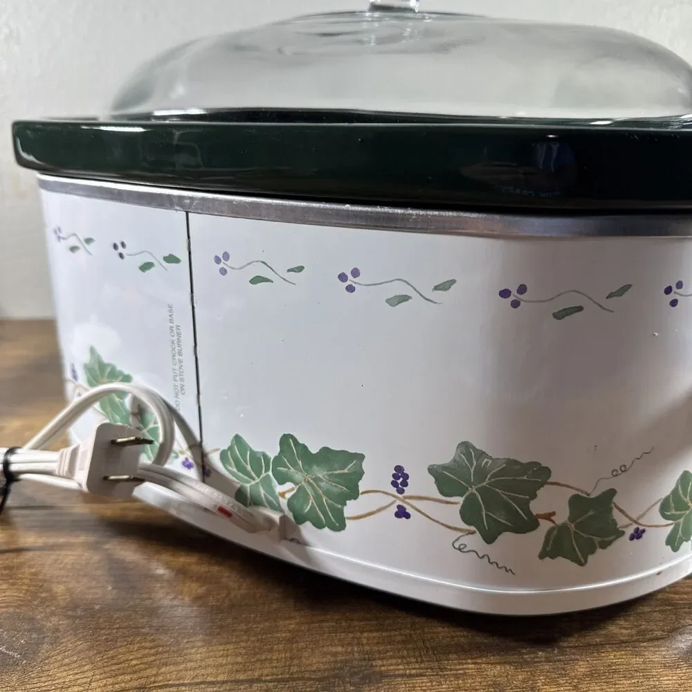 Rival Slow Cooker 4.5 qt Oval Crock-Pot Ivy & Grapes Green & White MODEL 3745